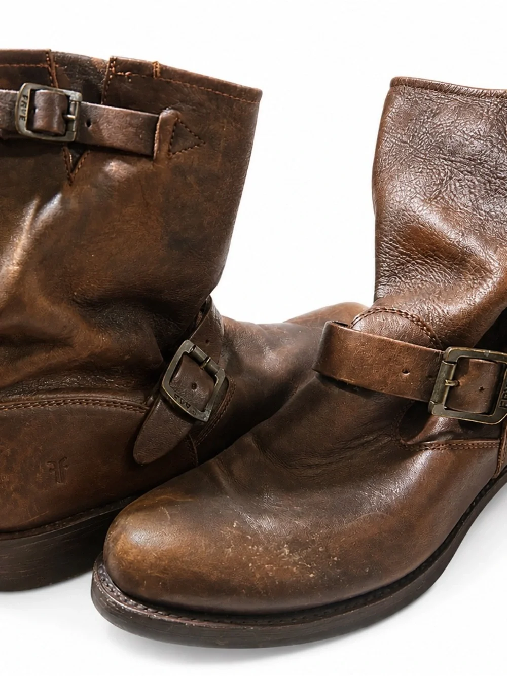 Frye Veronica Short Engineer Boots Women’s 10B Brown Leather Moto Buckle USA